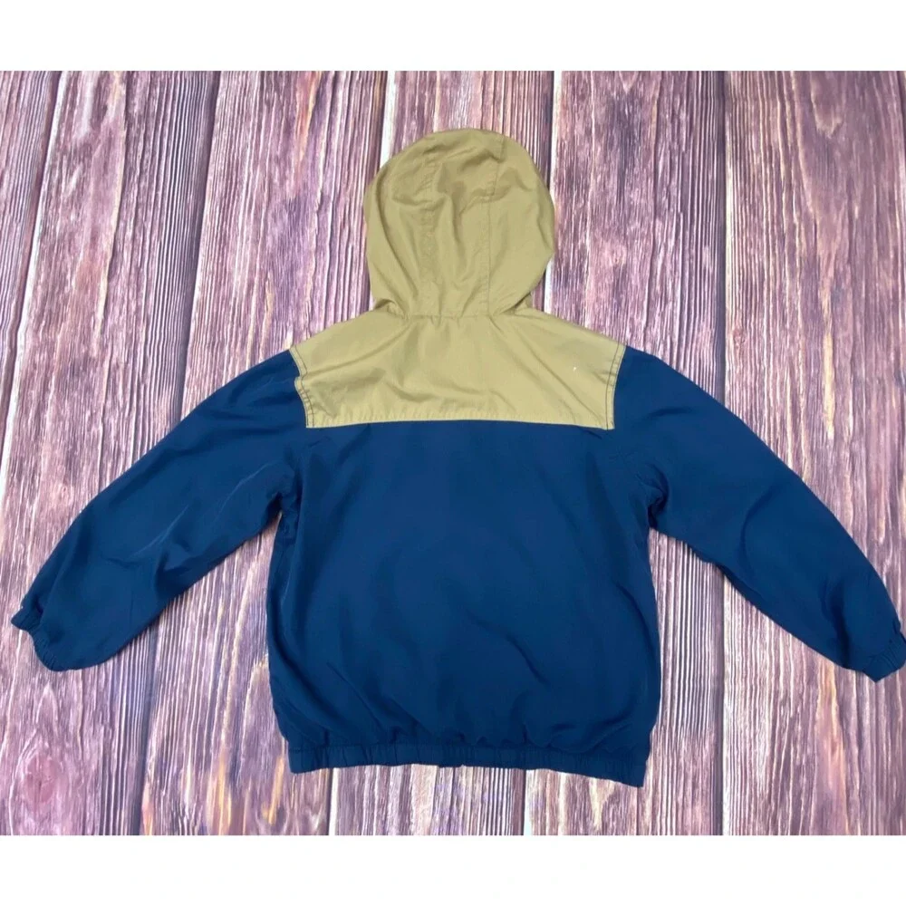 Gymboree Boys Hooded Jacket Lined Coat Tan Navy Size 5-6 Fall Winter Pre-Owned